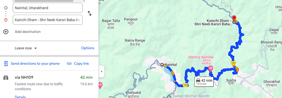 Nainital to Kainchi Dham distance