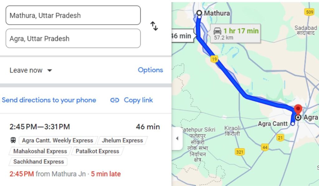 Agra to Mathura Distance