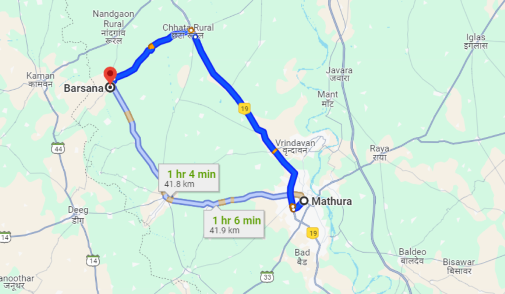 Barsana to Mathura Distance