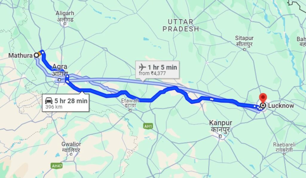 Lucknow to Mathura Distance