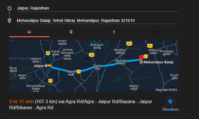 Jaipur to Mehandipur Balaji Distance