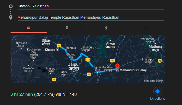 Khatu Shyam To Mehandipur Balaji Distance