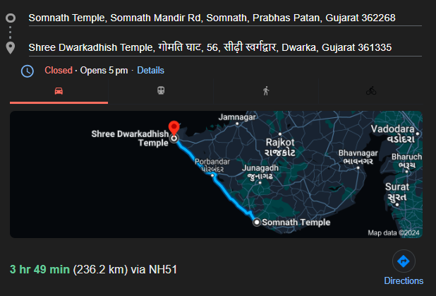 Somnath temple to Dwarkadhish distance