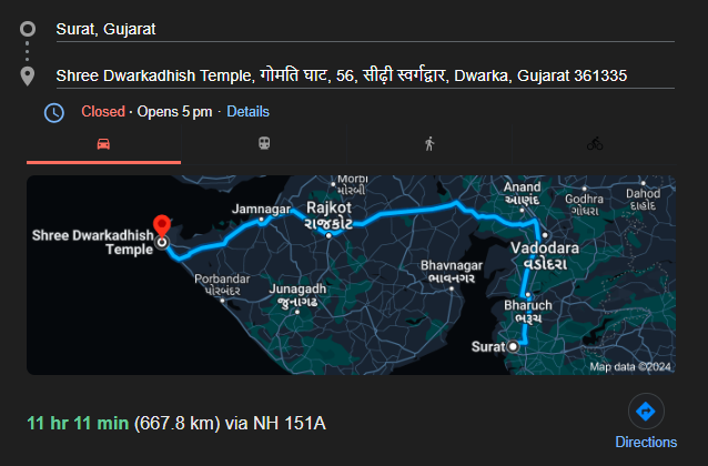 Surat to Dwarkadhish Temple Distance